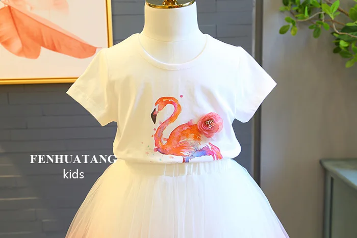 Aven/одежда с кроликом для девочек, детская одежда для маленьких девочек, детская хлопковая летняя одежда, футболка с лебедем+ платье градиентного цвета, комплект из 2 предметов