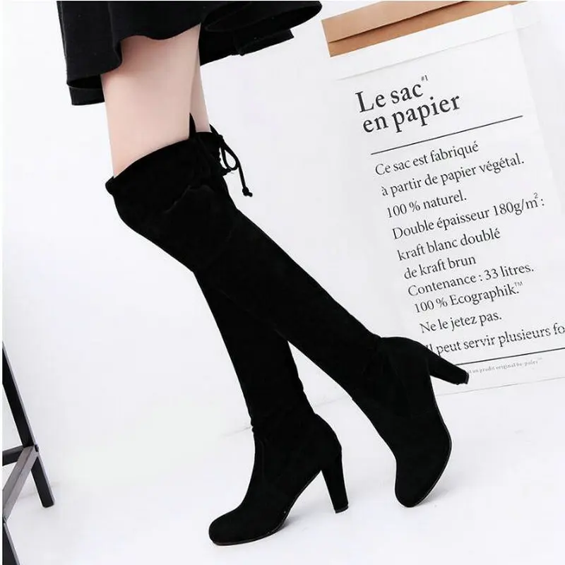 

Big size 43 new fashion Ladies over the knee boots high heels round toe Thin high boots spring autumn women party boots PP-87Z