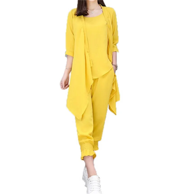

2018 Spring comfortable breathable women's new large size women's pure color was thin casual three-piece suit TB18189