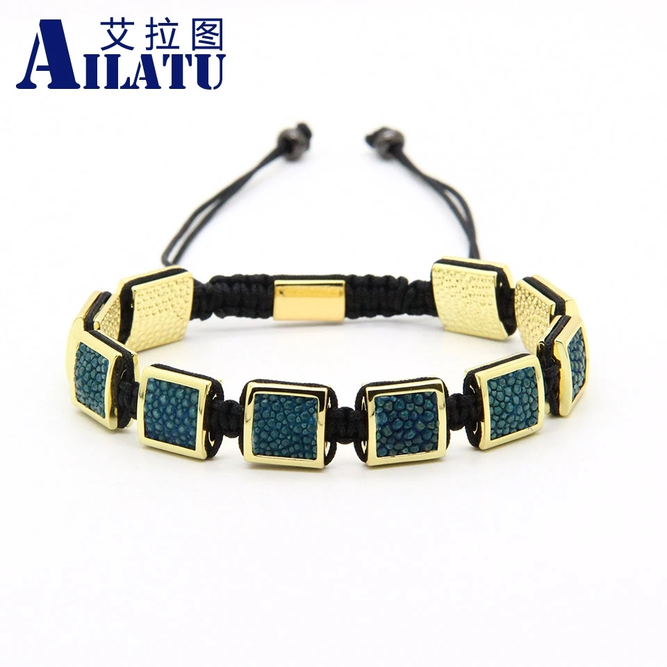 

Ailatu Mens Bracelets Python Leather Stingray Macrame Bracelet 10pcs/lot Top Quality