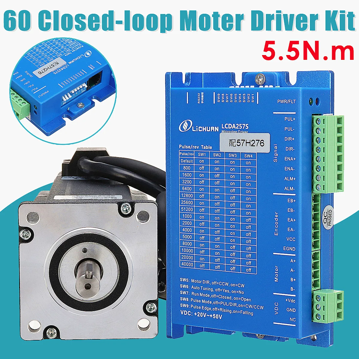 

LCDA257S+LC60H2127 2PH 5.5N.m Closed Loop Stepper Motor Driver Kit With 2.7M Cable