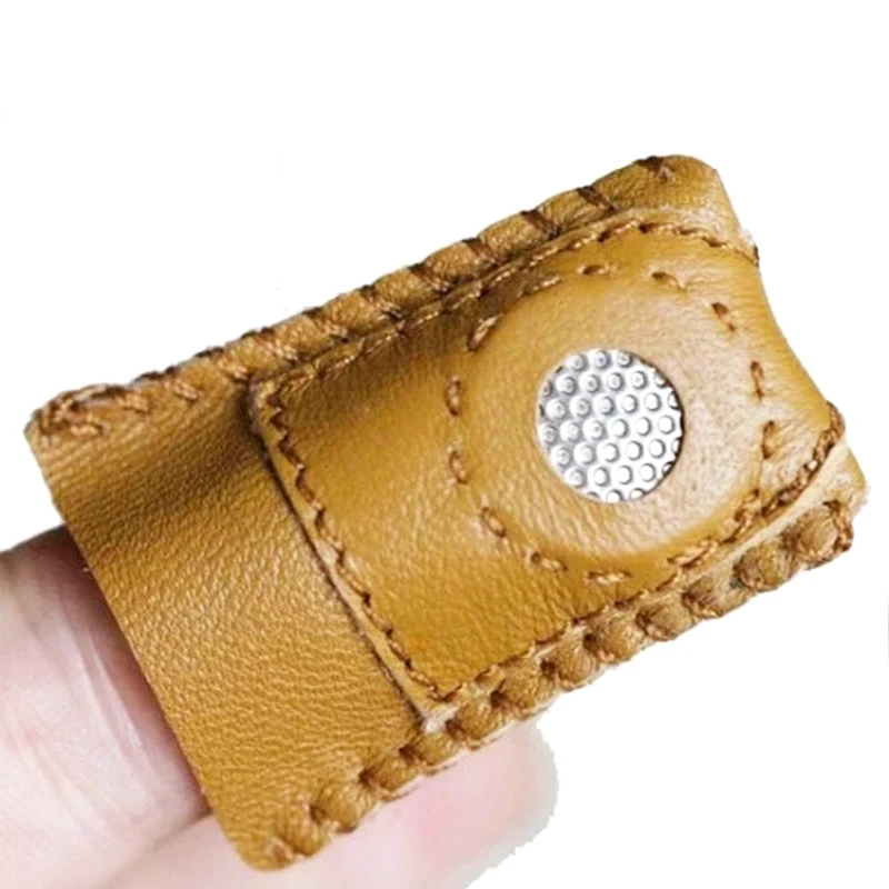 

1pcs Handmade Patchwork Faux Leather Thimble Finger Metal Tip Needle Finger Protector Sewing Tools Hand Needlework Accessories