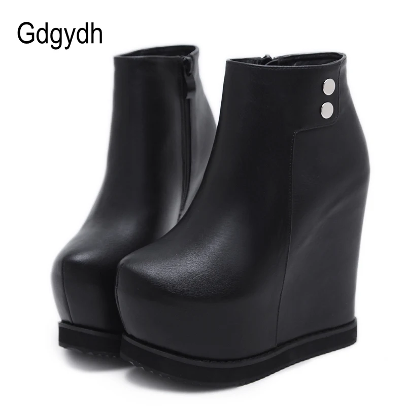 

Gdgydh Fashion Wedges Shoes Autumn For Women Platform Boots Woman Height Increasing Zipper PU Leather Ankle Boots High Heels