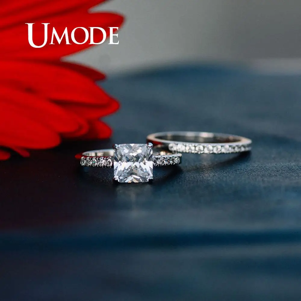 UMODE, модные 1.6ct обручальные кольца, набор для женщин, белое золото, кубический цирконий, обручальное кольцо, роскошные ювелирные изделия UR0139C