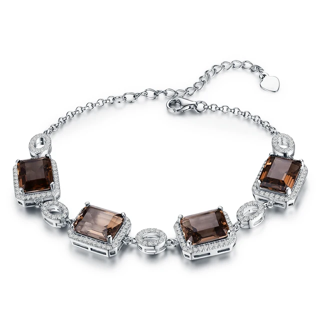 22 3ct Natural Smoky Quartz Bracelets For Women 925 Sterling Silver 22 3ct Natural Smoky Quartz Bracelets For Women 925 Sterling Silver Jewelry Square Gemstone Charm