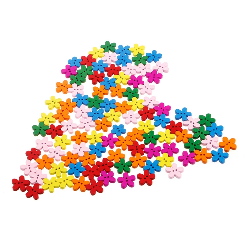 

100Pcs/Pack 2 Holes Mix Flower Wooden Buttons Handmade Sewing Scrapbooking DIY Craft