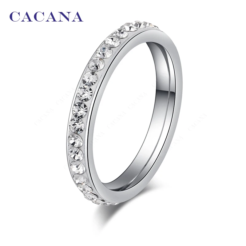 CACANA stainless steel rings for women small CZ diamond surround fashion jewelry wholesale NO.R19