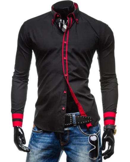 Мужская рубашка с длинным рукавом черная и белая рубашка Однотонная рубашка мужская мода одежда XXL - Цвет: Черный