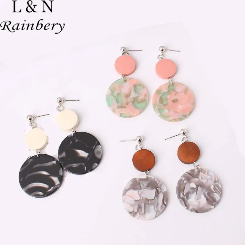 

Rainbery Fashion Jewelry Colorful Acrylic Circle Drop Dangle Earring Women Wooden Earrings News Spring Summer Girls Woman JE0652