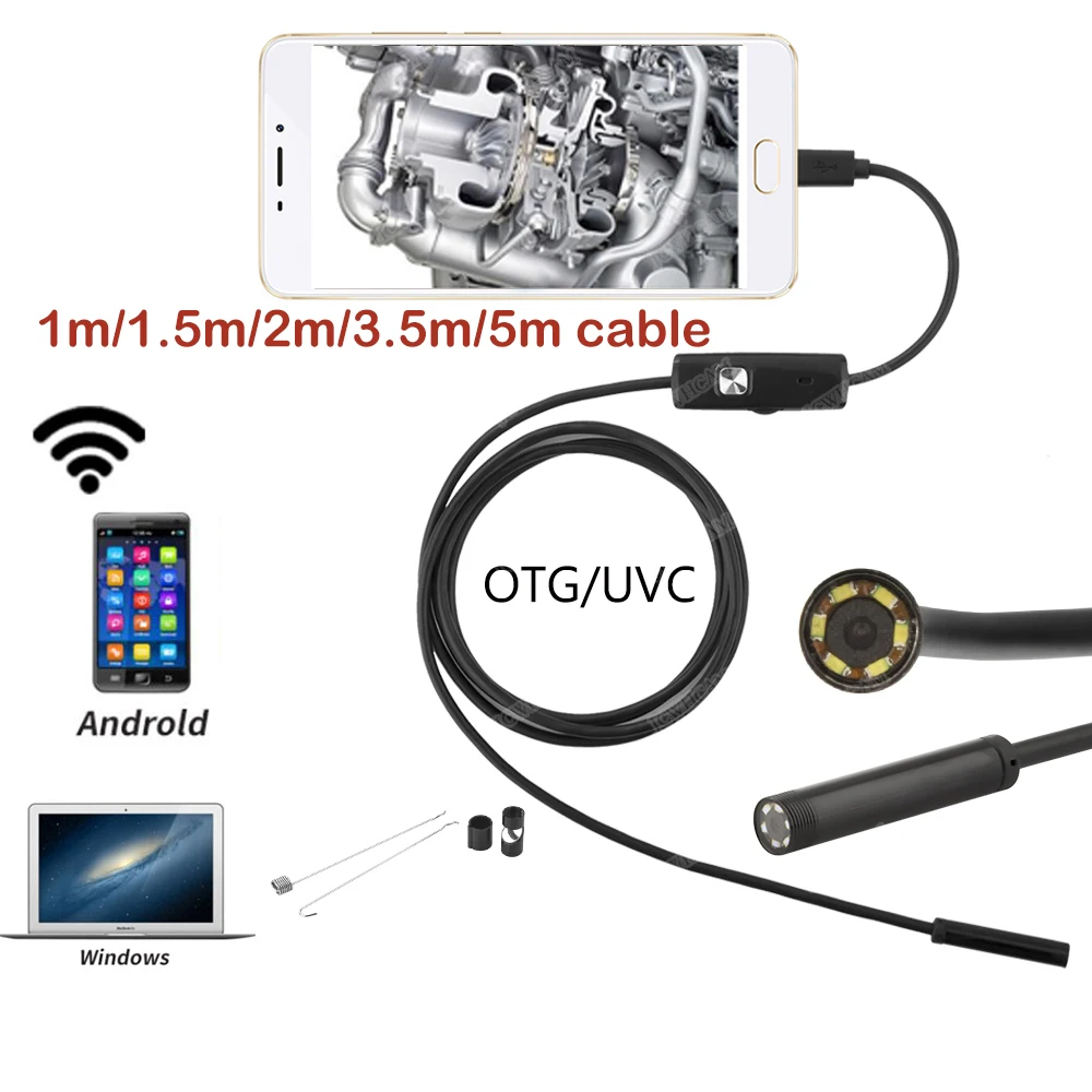 Kopen JCWHACM Mini Camera Endoscoop Camera 1 1. 5 2 m Draad 7mm Lens Android USB Endoscoop 6 Led Licht Waterdicht Pijp Snake Camera