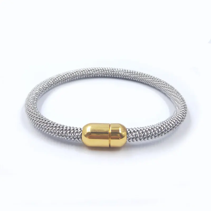 

Multi color Twisted Chain metal magnet clasp stainless steel wire bracelet bangle