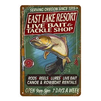Small Fishing Tin Sign Vintage Style 20cm X 30cm East Lake fishing resort 1