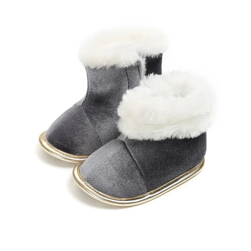 Новые зимние детские ботинки для новорожденных; однотонные бархатные теплые ботинки; детские Нескользящие ботинки с мягкой подошвой для малышей