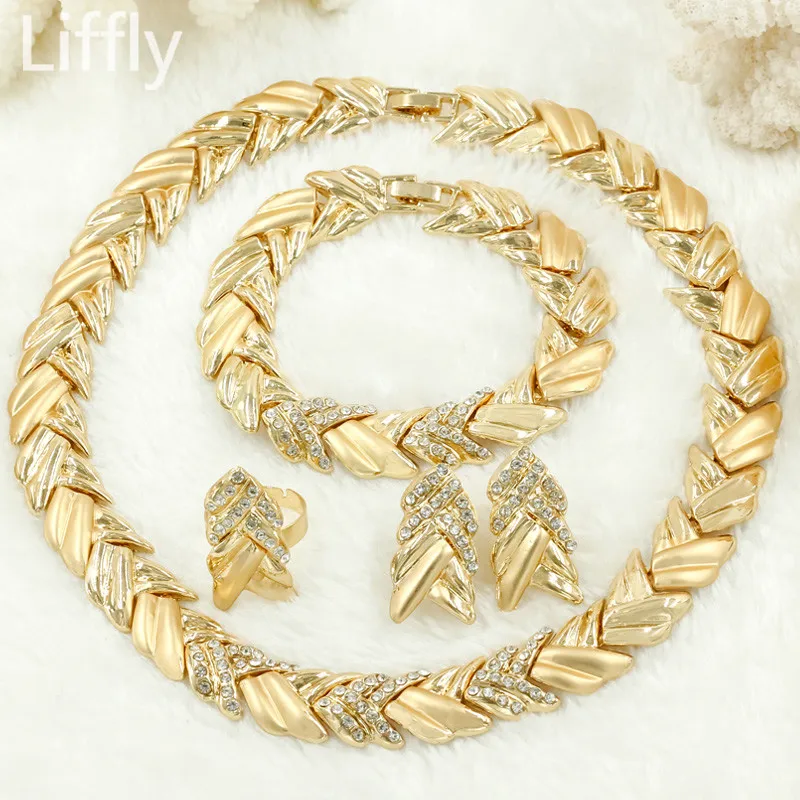 

LIFFLY Fashion Italian Women Crystal Jewelry Sets Dubai Necklace Earrings Gold Jewelry Popular Nigerian Bride Wedding Jewelry