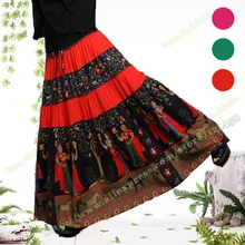Богемная Повседневная Новинка весна-осень мультфильм из хлопчатобумажной ткани с узором сращивания красный зеленый пляж плиссированная длинная юбка макси