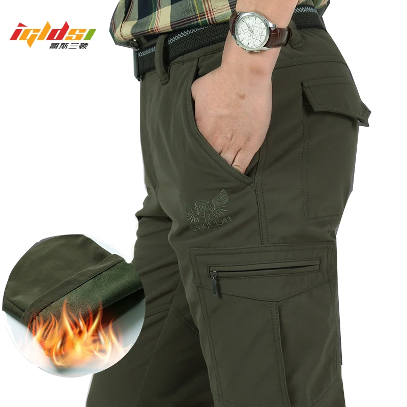 

Winter Fleece Shark Skin Thick Warm Waterproof Cargo Pants Men's Casual Tactical Military Breathable Baggy Jogeer Long Trousers