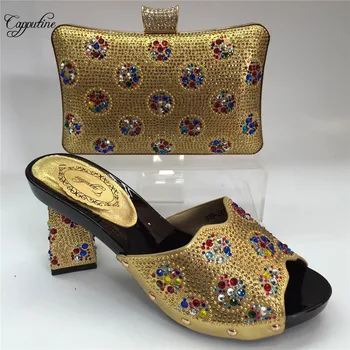 

Capputine 2019 Hot Sale African Rhinestone Women Shoes And Bag Set Fashion Party Gold Color Shoes And Bag Set In Italy BL815C