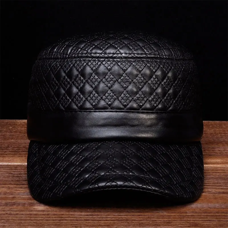 

HL080 Men brand new spring real leather caps hats Men's genuine leather baseball caps