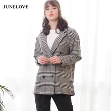 Женское осеннее пальто в клетку JuneLove повседневная верхняя