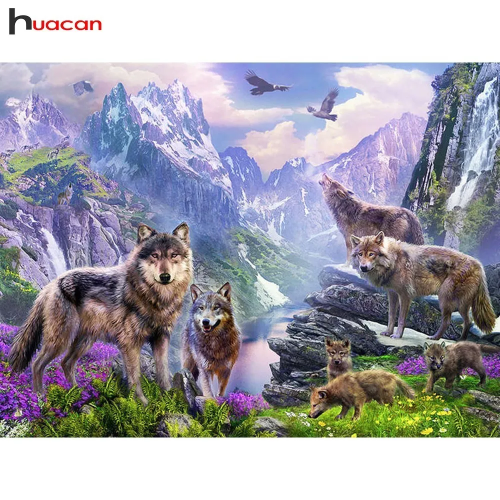 

HUACAN 5D DIY Diamond Painting Animals Mosaic Diamond Embroidery Wolf Full Square/Round Drill Resin Decoration Home