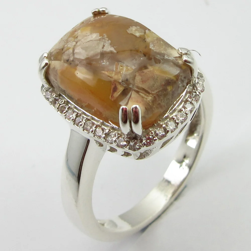 

Natural Square Brecciated Mookaite Ring Sz 8 5.1 Grams Silver Unique Designed