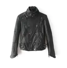 Black british style autumn classic PU short coats long sleeve faux leather jackets slim fit womens clothing fashion style street