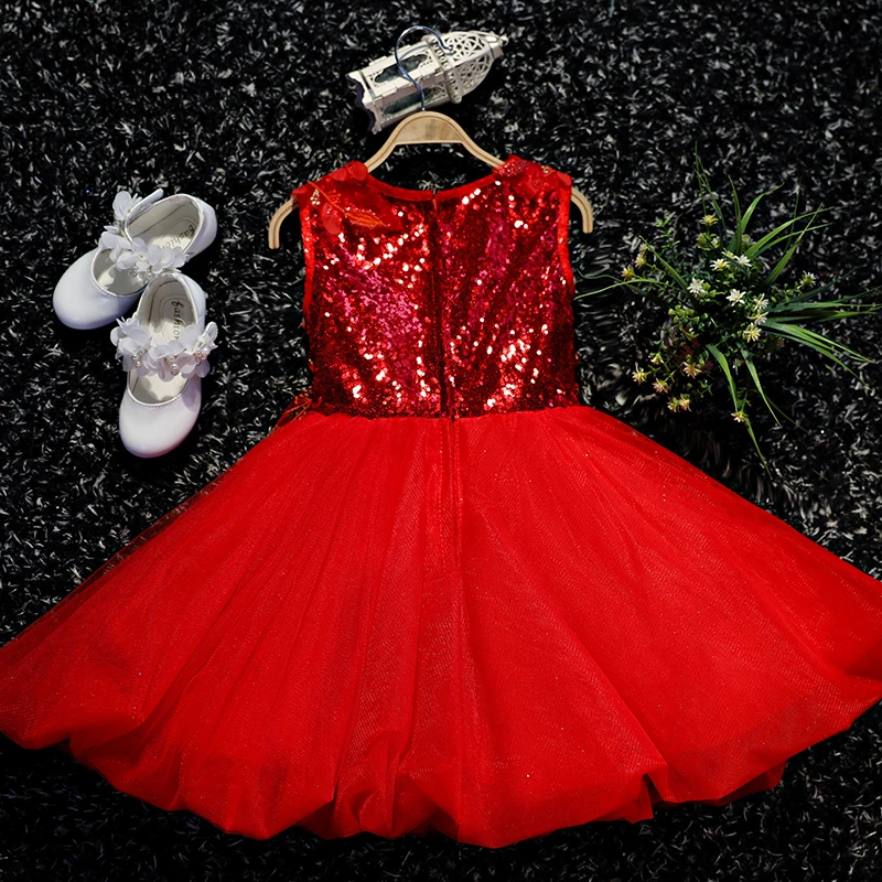 Красные платья Элегантное, праздничное, вечернее ballgowns Дети девушки цветка платье без рукавов кружева малыша для маленьких девочек блестками вечерние принцессы