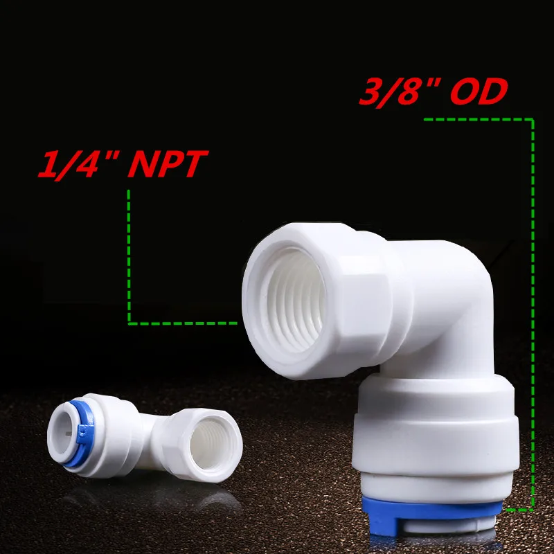 

3/8" OD Tube 1/4" NPT Female Thread Elbow Connection Quick Connector RO Water Reverse Osmosis Aquarium System Fittings