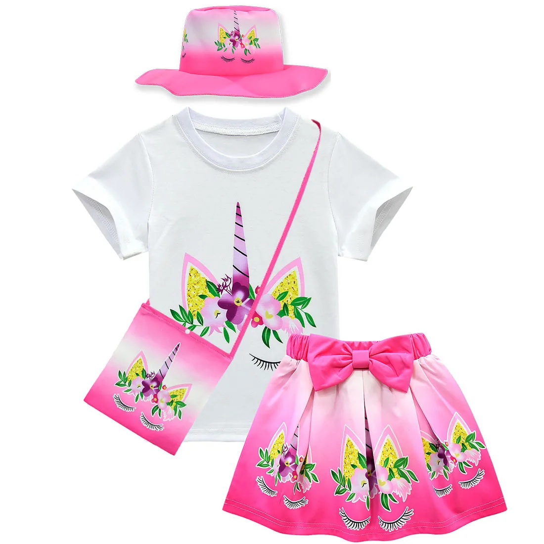 

Baby Girls Dress Unicorn Costume for Kids Tee Tops+Ruffle Skirt Unicornio Dress set vestido with Sun hat and Bag Outfits Clothes