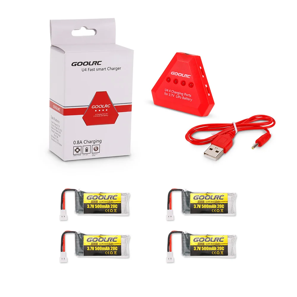 

4pcs GoolRC 3.7V 500mAh 20C Li-po Battery with 4 in 1 U4 Fast Smart Charger for GoolRC T33 JJR/C H43WH Drone Quadcopter