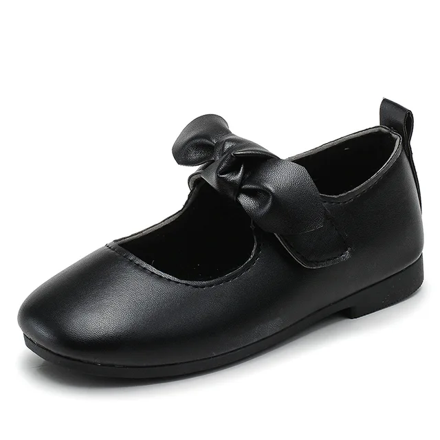 2017 Children School Uniform Shoes Girls Dress Shoes bowtie Black Leather shoes Pretty
