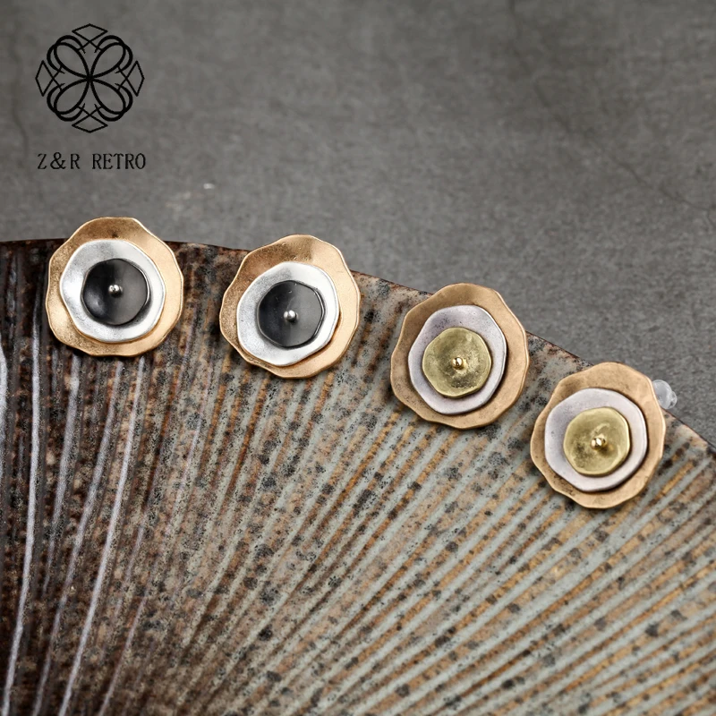 Серебряные Золотые круглые серьги-гвоздики для женщин, трендовые металлические очаровательные цветочные серьги, геометрические модные ювелирные аксессуары