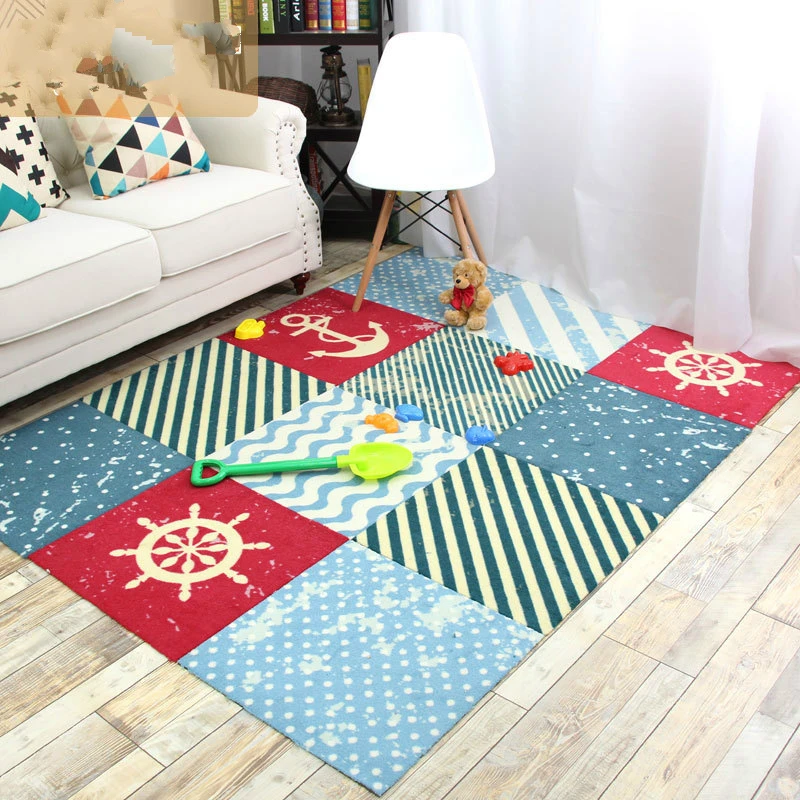 

Anchor Carpet Children Geometry Mediterranean Block Stitching Living Room Bedroom Covered with Carpet Household alfombra