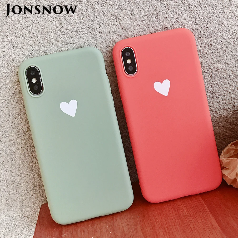 KIPX1073_1_JONSNOW Matte Phone Case For iPhone XR XS Max 6 6S 7 8 Plus 6Plus Candy Color Simple Heart Design Soft TPU Cases Back Cover