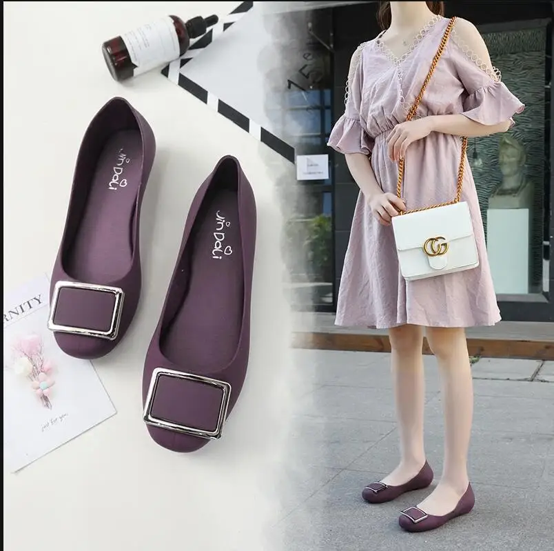 

= women's square heel buckle jelly sandals lady waterproof jelly shoes female soft rubber rain shoes women single garden shoes