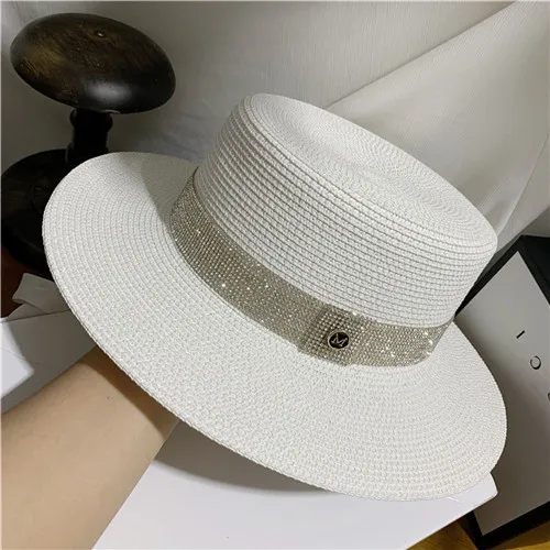 01906-yuchun-M Мерцающая буровая лента Бумага соломенный джазовый Шляпа Fedora для мужчин и женщин для отдыха Панама шляпа - Цвет: Белый