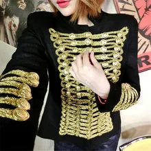 Женский наполеон пальто куртка Женский пальто назад к древних Роскошные женщины золотой шелк Shrug куртка