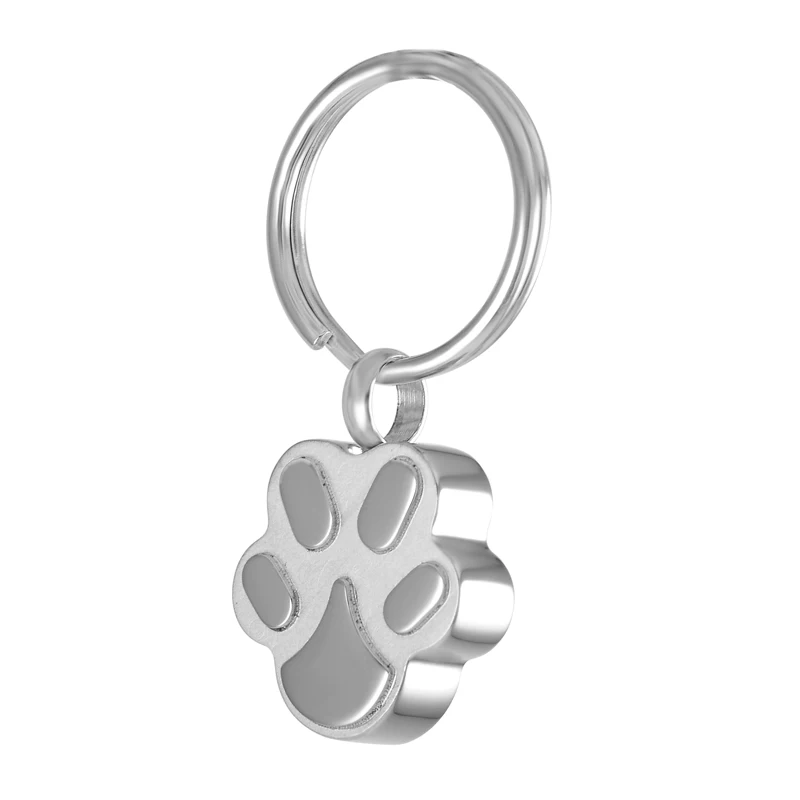 25pcs/Color 316L Stainless Steel Key chain Memorial Ashes Pet Paw Print
