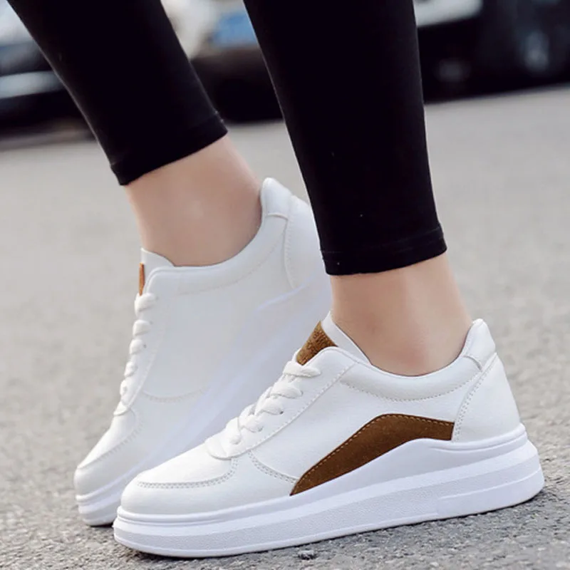 

2018 Women Lace Up Platform Flat Autumn Vulcanize Female Thick Bottom Fashion Shallow White Shoes Ladies Casual Footwear
