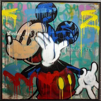

New Handmade Alec Graffiti Mickey Mouse art oil painting street art urban art on canvas wall picture for living room kid's room