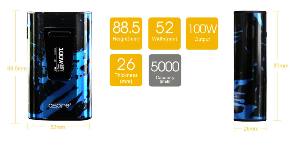 Aspire Typhon 100 Mod E Cigarette 100W Typhon Box MOD Vape with 5000mAh Internal Battery Fits Revvo Tank 02
