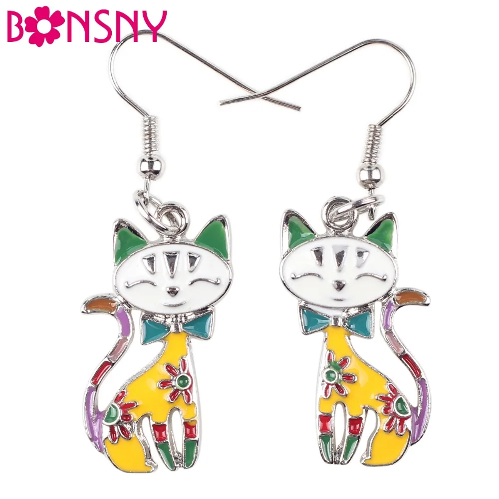 Женские серьги в виде кошки|enamel dangle earrings|dangling earrings for womendangle drop earings |