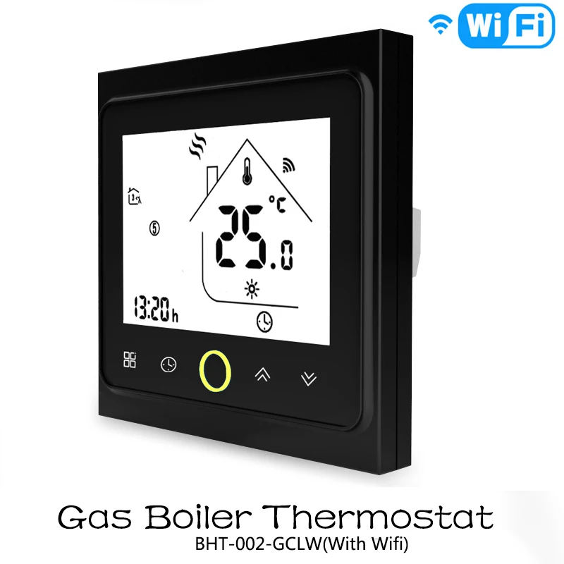 Wi-Fi термостат контроллер температуры ЖК-сенсорный экран подсветка для воды/газовый котел работает с Alexa Google Home 3A - Комплект: Black