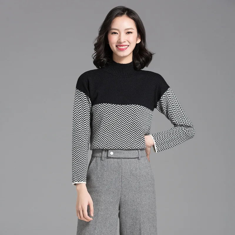 

Fashion Women Knitted Sweater Turtleneck Argyle Sweaters and Pullovers Rabbit Wool Blend Pullover for Lady Jumper Femme Clothes