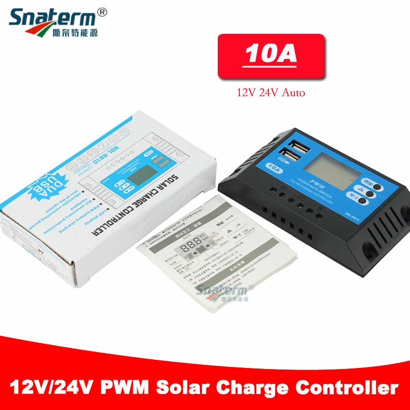 

NEW 24V 12V 10A Auto Solar Panel Battery Charge Controller PWM LCD Display Solar Collector Regulator with Dual USB Output