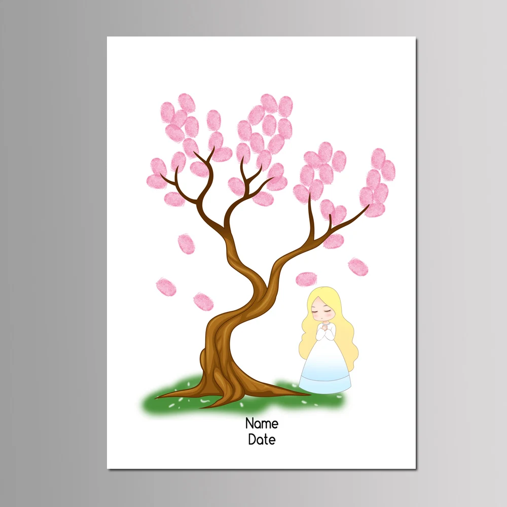 1PC 50*70cm Multi Size Canvas Painting Kids First Communion Souvenir Party Decoration DIY Fingerprint Tree Guest Book With Ink