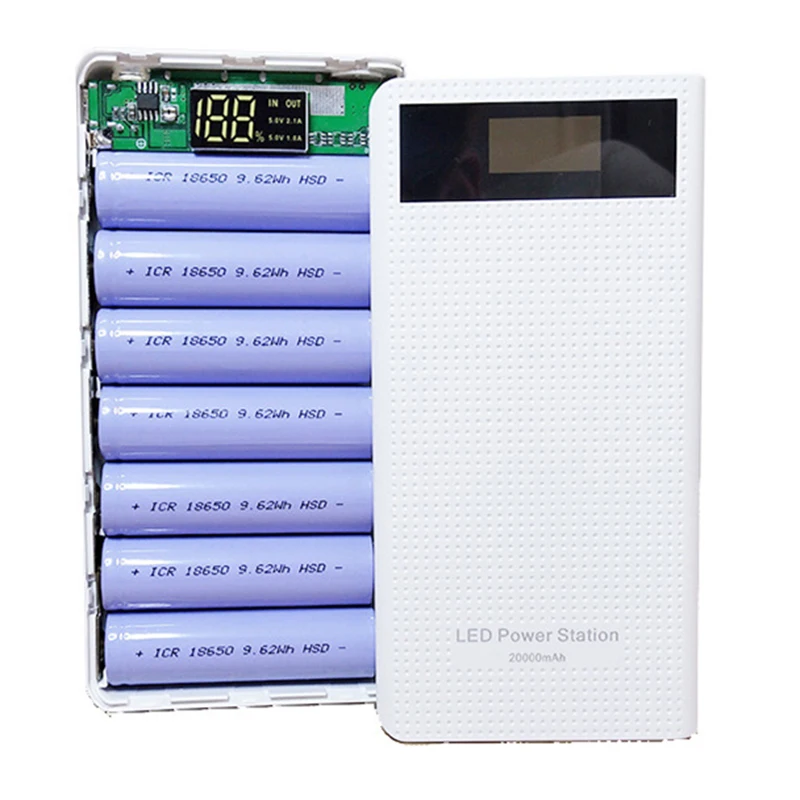 

Q C 3.0 Type C 7x18650 Battery Power Bank Shell Case Box 2000 mah DIY Dual USB Power Bank Case Kit Display Box for Smart phone