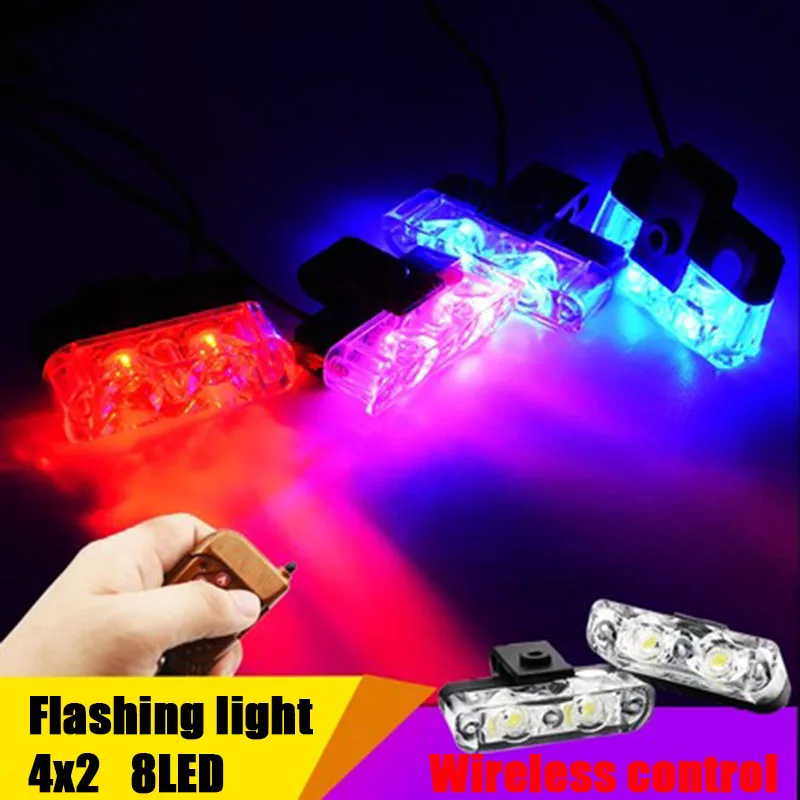 

4x2 8LED Wireless Remote 12V Automobiles Car Strobe Warning light Flashing Flasher DRL Ambulance Emergency Police day lights