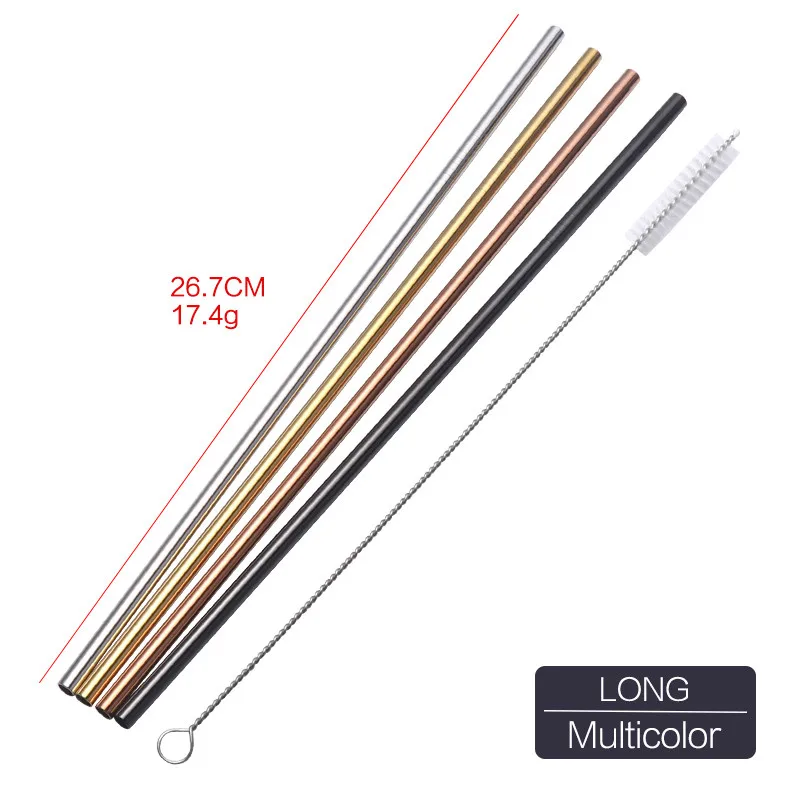 Mix Color Straight Металлические соломинки 100 шт многоразовые Красочные нержавеющей стали питьевой набор щеточек для 20 30 унц. Rambler tumbler бар аксессуары - Цвет: Mix Color Straight