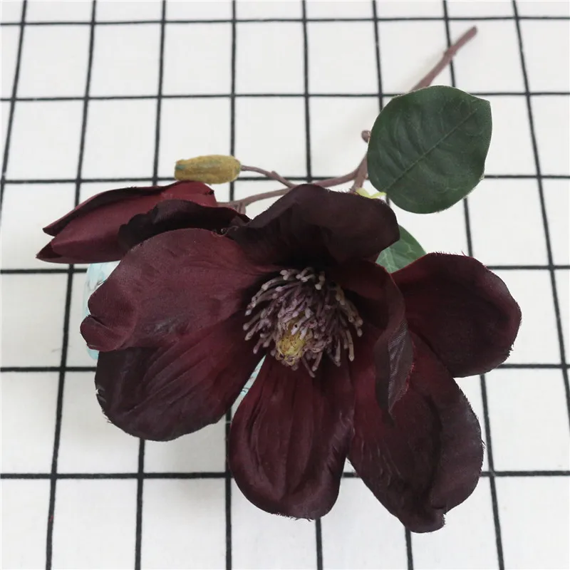 wine red Мини Короткая ветка, винтажные Искусственные Шелковые магнолии, Орхидея, домашняя ваза, украшение, Свадебный букет невесты, украшение для стола, цветок - Цвет: wine red
